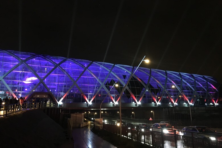 [Translate to Englisch:] Elbbrücken station: illumination celebrating the grand opening of the new U4 segment leading to Elbbrücken